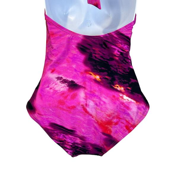 DKNY Abstract Mirage Ruched Tie-Back Halter One-Piece Women's Medium NWT - Picture 8 of 13